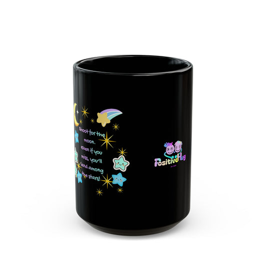 Shoot for the moon. Even if you miss you'll land amongst the stars - Inspirational Starry Black Mug — Cute Pastel Design