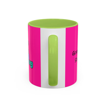'Good Morning Starshine' Neon Cheerful Coffee Mug by PositiveHug - Pink exterior