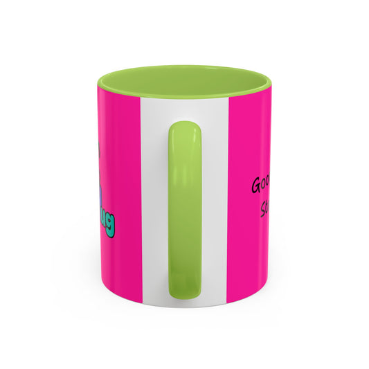 'Good Morning Starshine' Neon Cheerful Coffee Mug by PositiveHug - Pink exterior