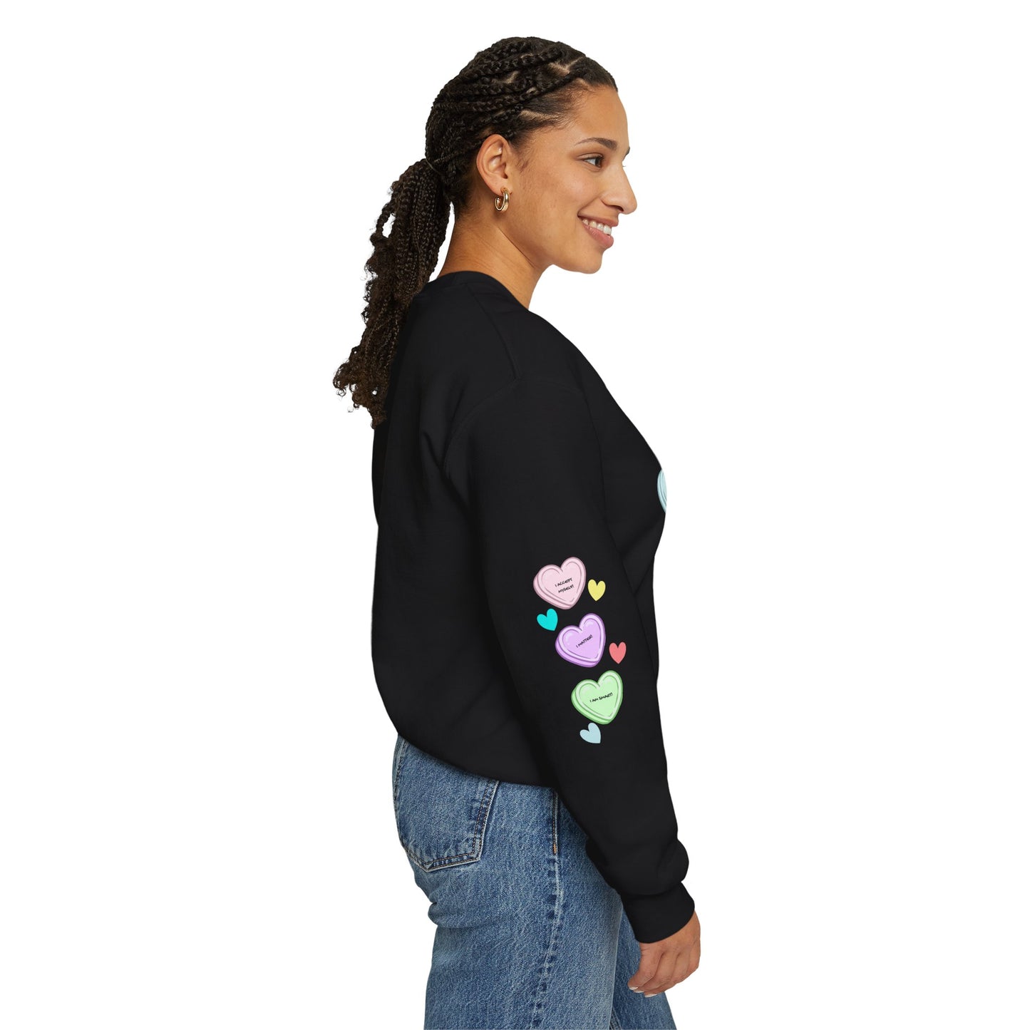 Self-Love Candy Hearts Affirmation Crewneck Sweatshirt