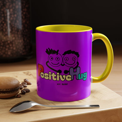'Good Morning Starshine' Neon Cheerful Coffee Mug by PositiveHug - Purple exterior