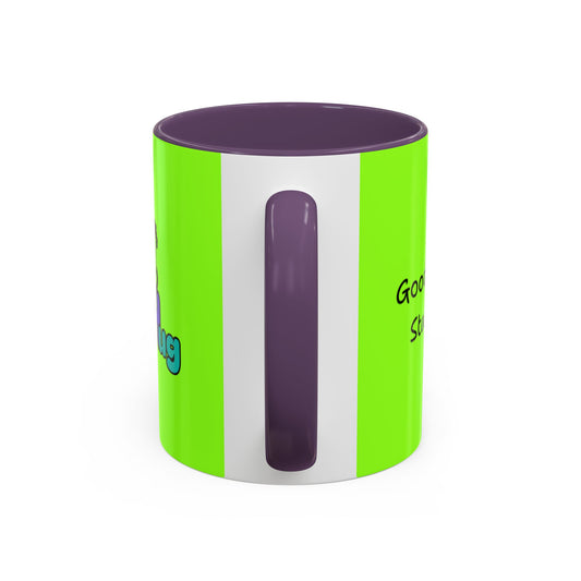 'Good Morning Starshine' Neon Cheerful Coffee Mug by PositiveHug - Green exterior
