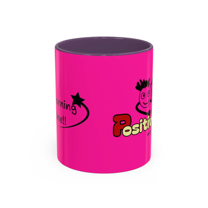 'Good Morning Starshine' Neon Cheerful Coffee Mug by PositiveHug - Pink exterior