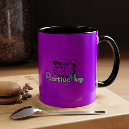 Good Morning Starshine - Neon Cheerful Coffee Mug by PositiveHug - Purple exterior