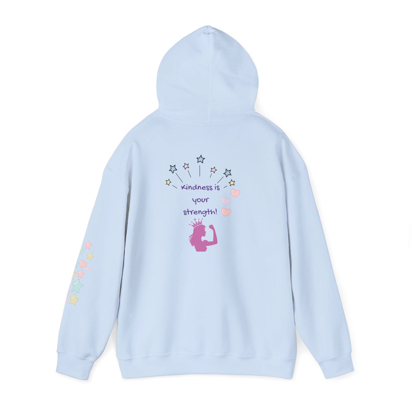 Kindness Is Your Strength  — Pastel Hearts & Stars Motivational Hoodie