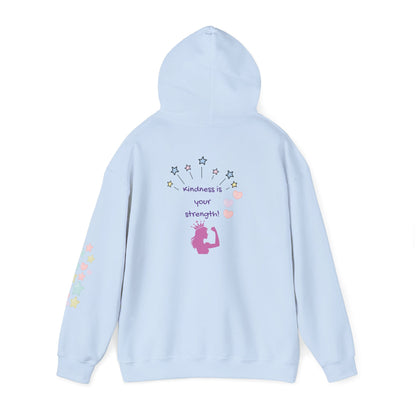 Kindness Is Your Strength  — Pastel Hearts & Stars Motivational Hoodie