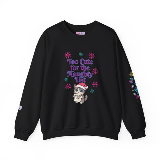 Christmas Cat Sweatshirt, Too Cute for the Naughty List | PositiveHug