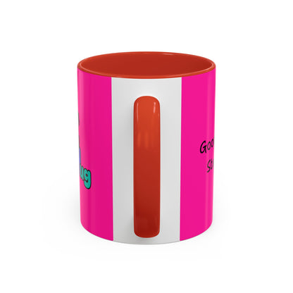 'Good Morning Starshine' Neon Cheerful Coffee Mug by PositiveHug - Pink exterior