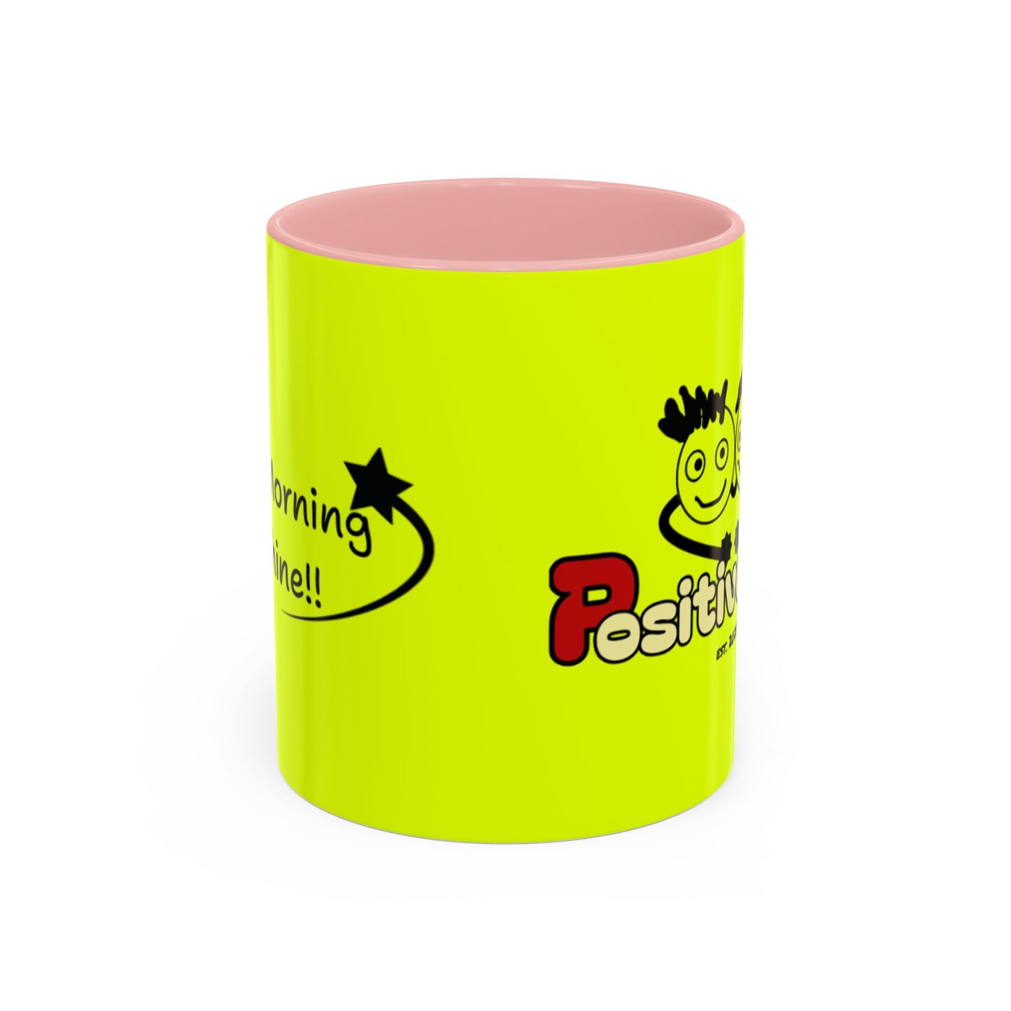 'Good Morning Starshine' Neon Cheerful Coffee Mug by PositiveHug - Yellow exterior