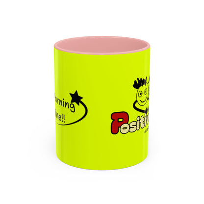 'Good Morning Starshine' Neon Cheerful Coffee Mug by PositiveHug - Yellow exterior