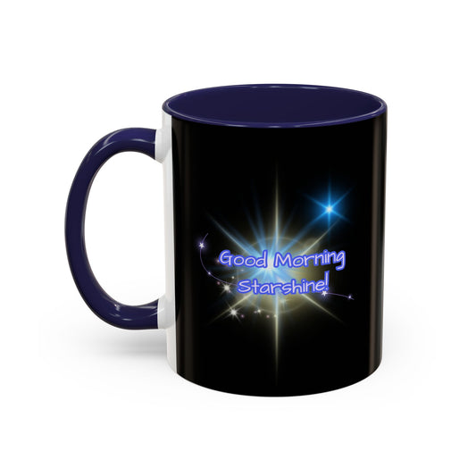Bright Positivity Good Morning Starshine Neon Cheerful Coffee Mug by PositiveHug - Black exterior