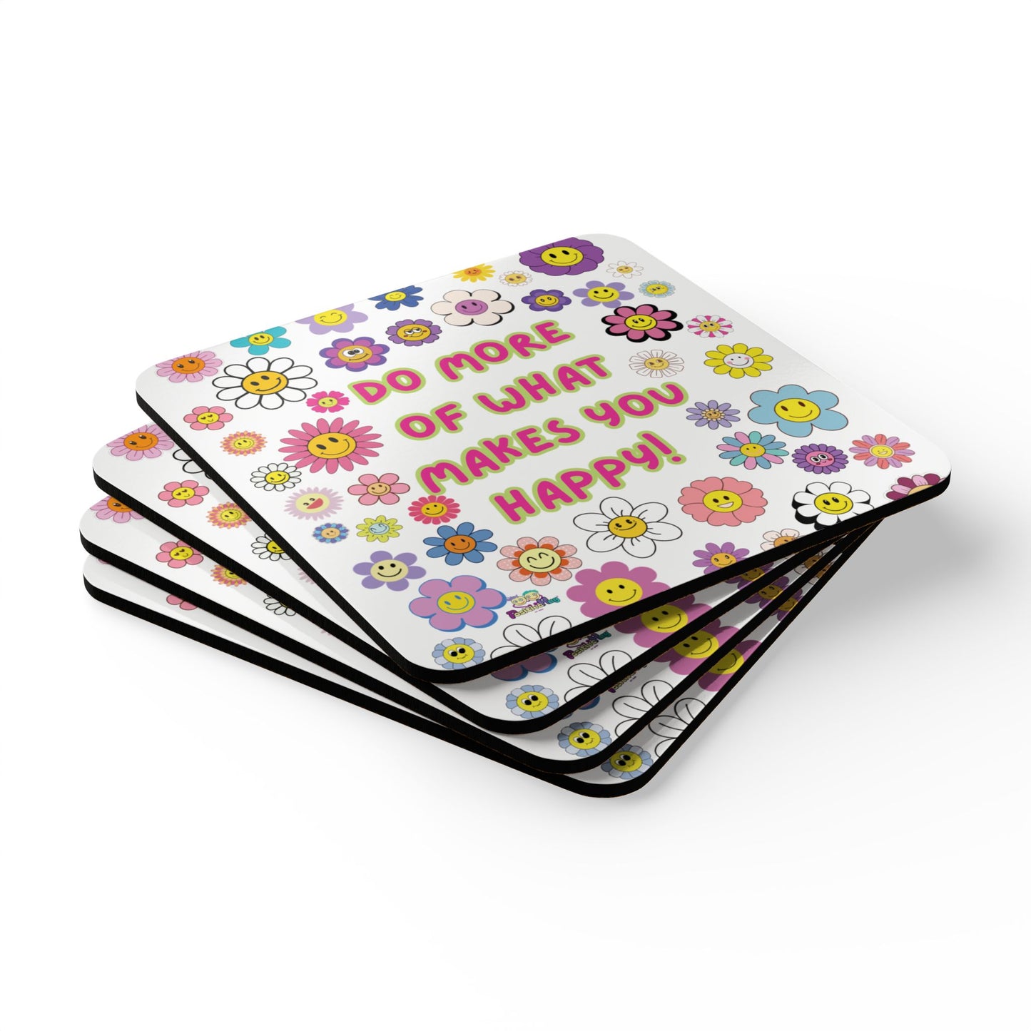 Happy Flower Cork Coaster Set — "Do More of What Makes You Happy" | PositiveHug