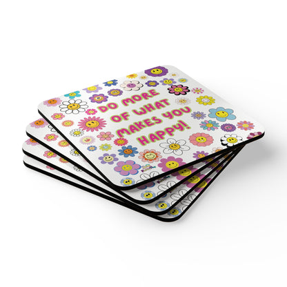 Happy Flower Cork Coaster Set — "Do More of What Makes You Happy" | PositiveHug
