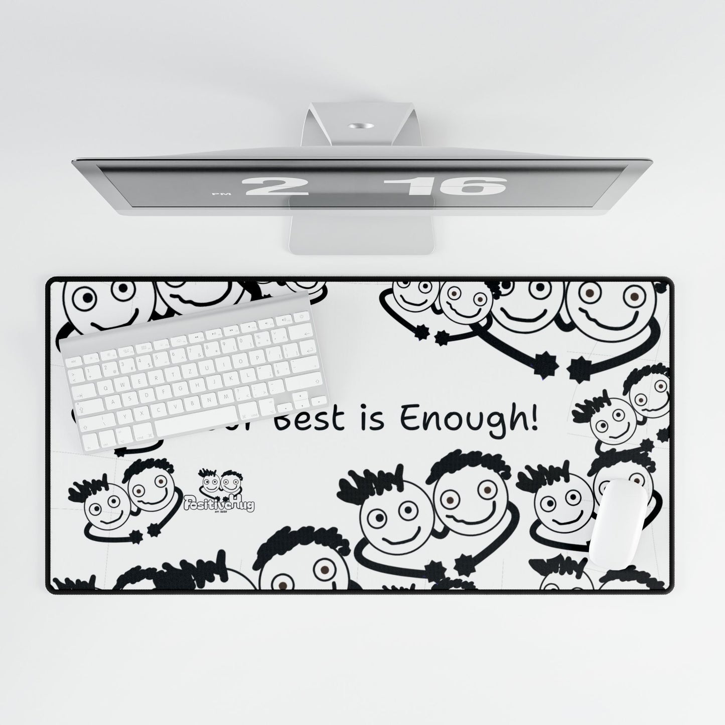 'Your Best is Enough!' Desk Mat by PositiveHug - All Over Logo Design - Fun Office Decor Unique Gift Idea