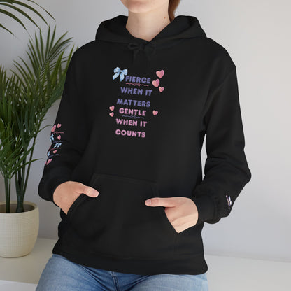 "Fierce When It Matters, Gentle When It Counts" Cute Pastel Bow & Hearts Hoodie | PositiveHug