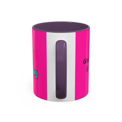 'Good Morning Starshine' Neon Cheerful Coffee Mug by PositiveHug - Pink exterior