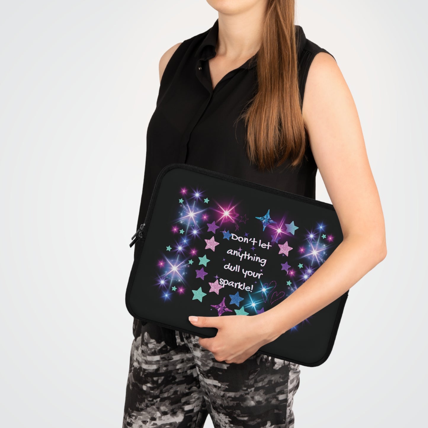 Sparkle Stars Laptop Sleeve — "Don't let anything dull your sparkle!" Inspirational Glitter Tech Case