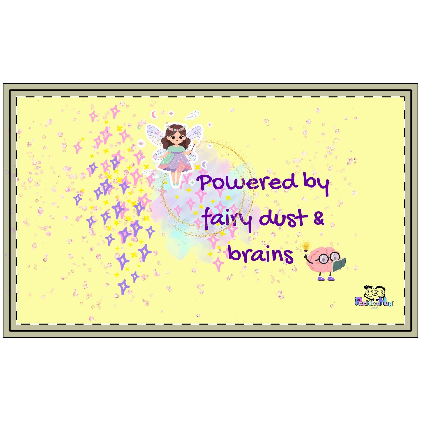 Doormat -  "Powered by Fairy Dust & Brains" Yellow Welcome Mat