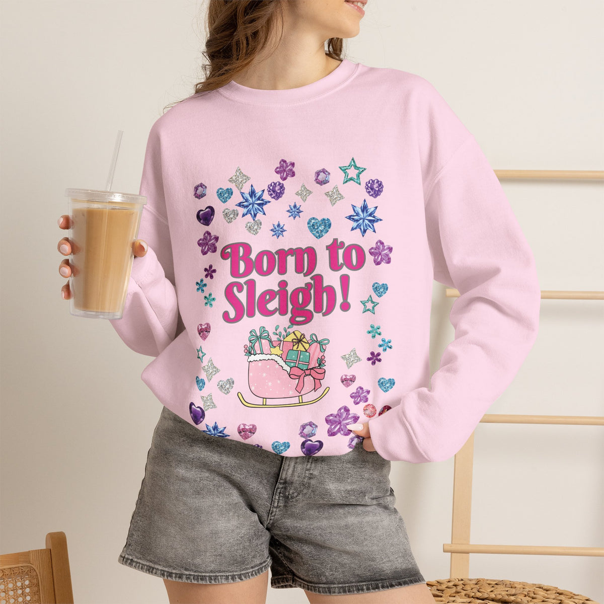 Born to Sleigh Cute Christmas Sweatshirt for Women | PositiveHug