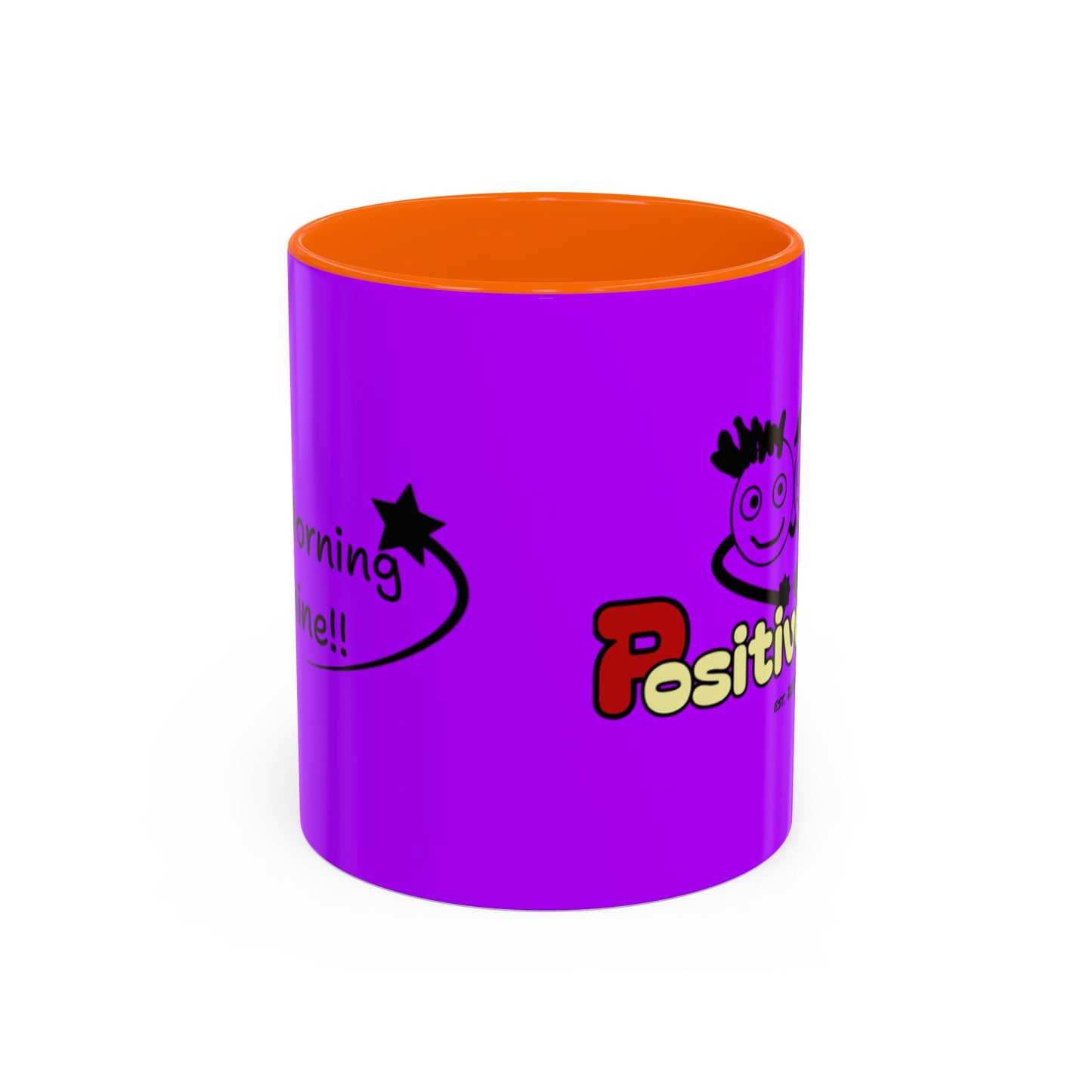'Good Morning Starshine' Neon Cheerful Coffee Mug by PositiveHug - Purple exterior