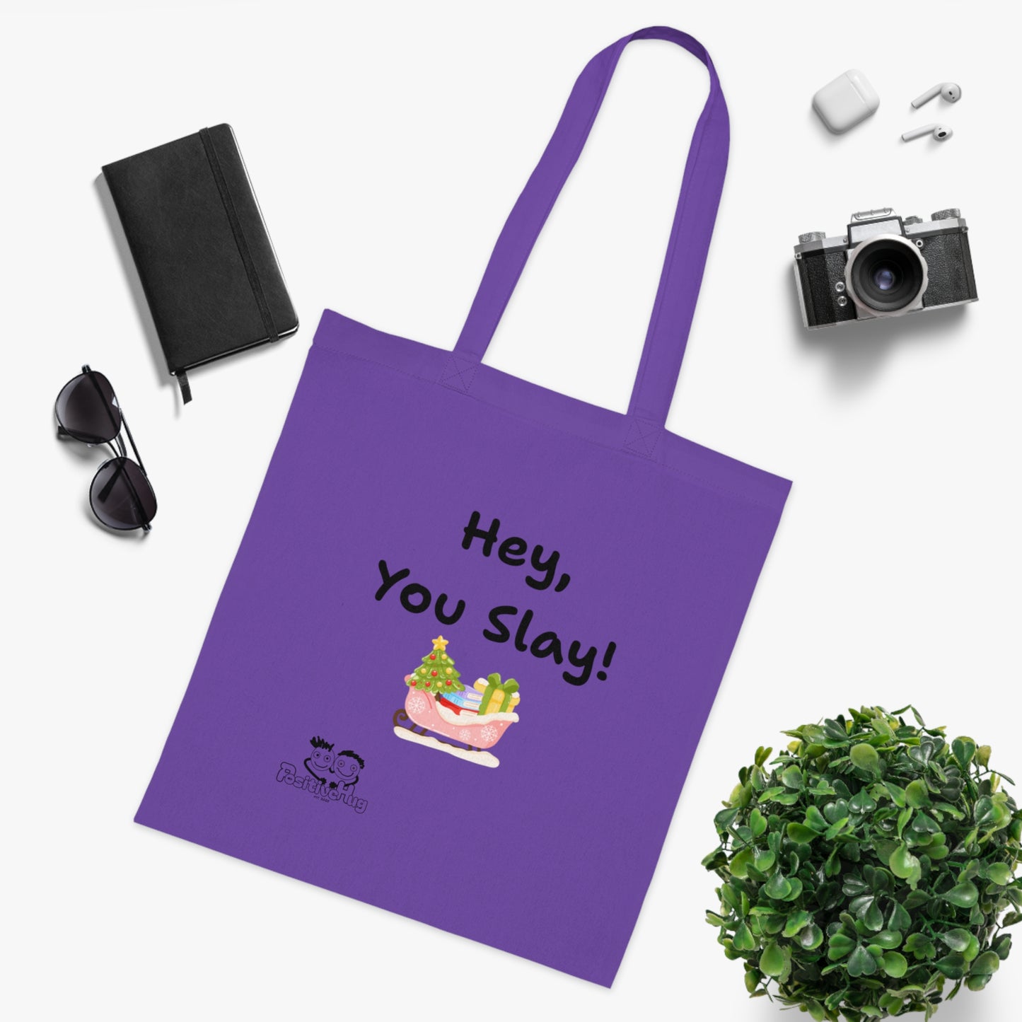 'Hey, You Slay!' Festive Cotton Tote Bag by PositiveHug