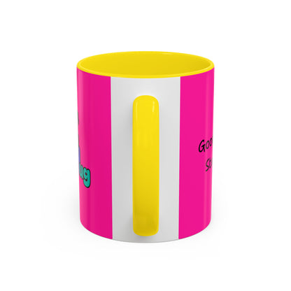 'Good Morning Starshine' Neon Cheerful Coffee Mug by PositiveHug - Pink exterior