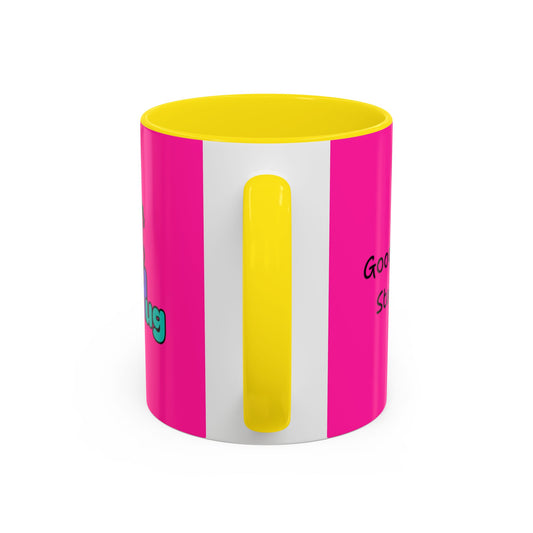 'Good Morning Starshine' Neon Cheerful Coffee Mug by PositiveHug - Pink exterior