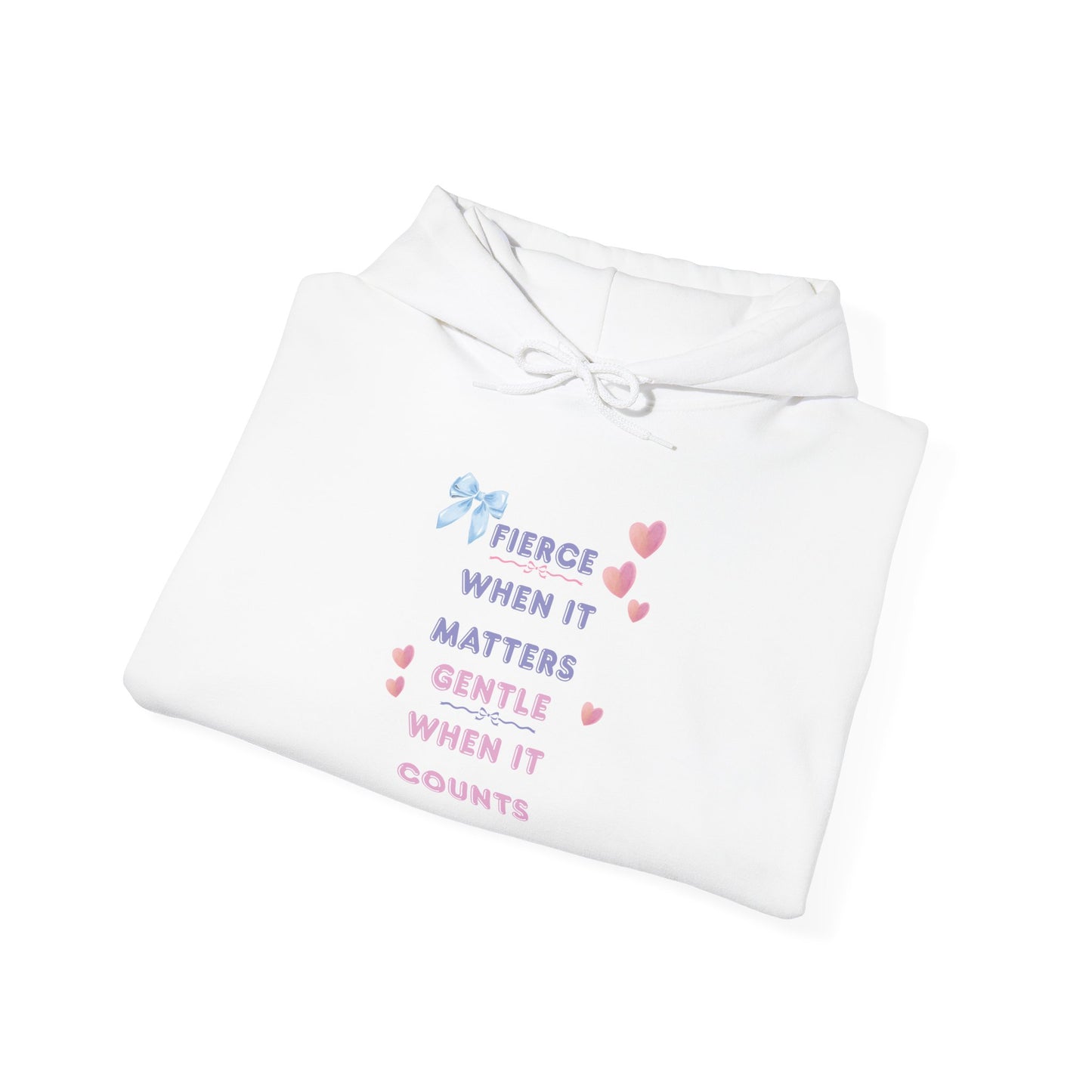 "Fierce When It Matters, Gentle When It Counts" Cute Pastel Bow & Hearts Hoodie | PositiveHug