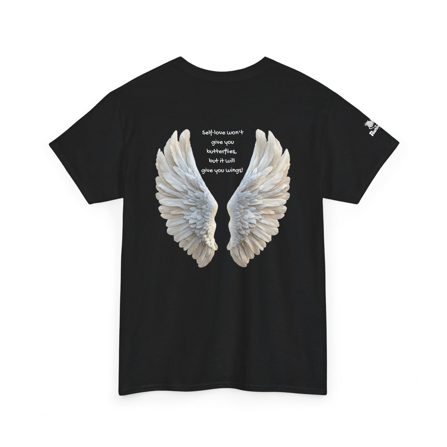 "Self Love Will Give You Wings" Angel Wings Back Graphic Tee — Self-Love Mindset Quote | PositiveHug