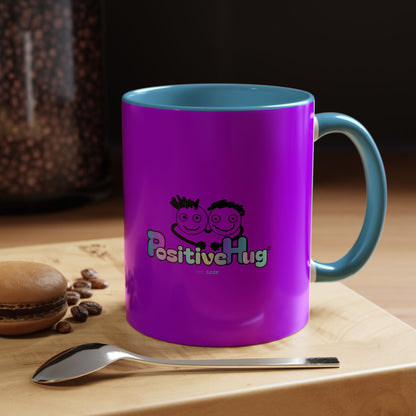 Good Morning Starshine - Neon Cheerful Coffee Mug by PositiveHug - Purple exterior