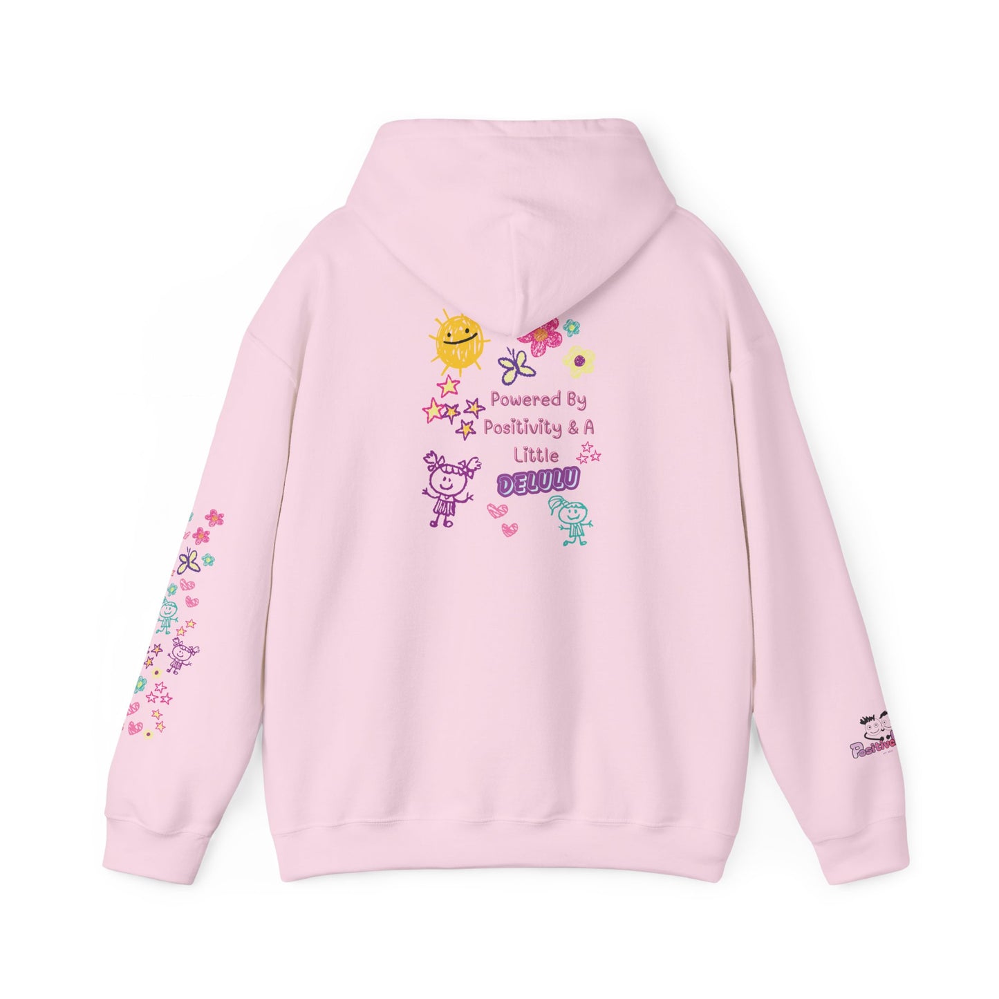 "Powered by Positivity & a Little Delulu" Cute Pastel Graphic Hoodie | PositiveHug