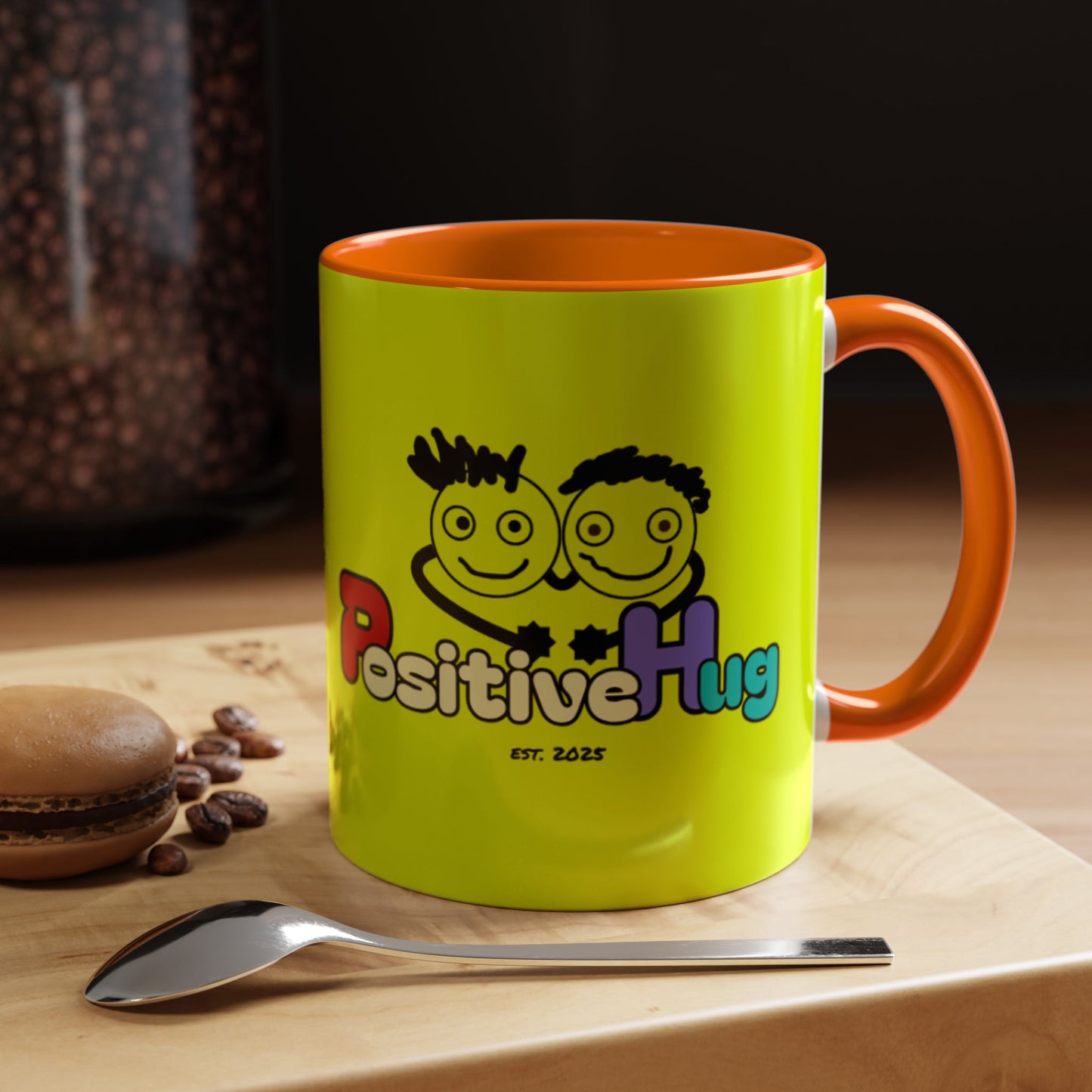 'Good Morning Starshine' Neon Cheerful Coffee Mug by PositiveHug - Yellow exterior