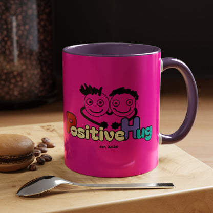'Good Morning Starshine' Neon Cheerful Coffee Mug by PositiveHug - Pink exterior