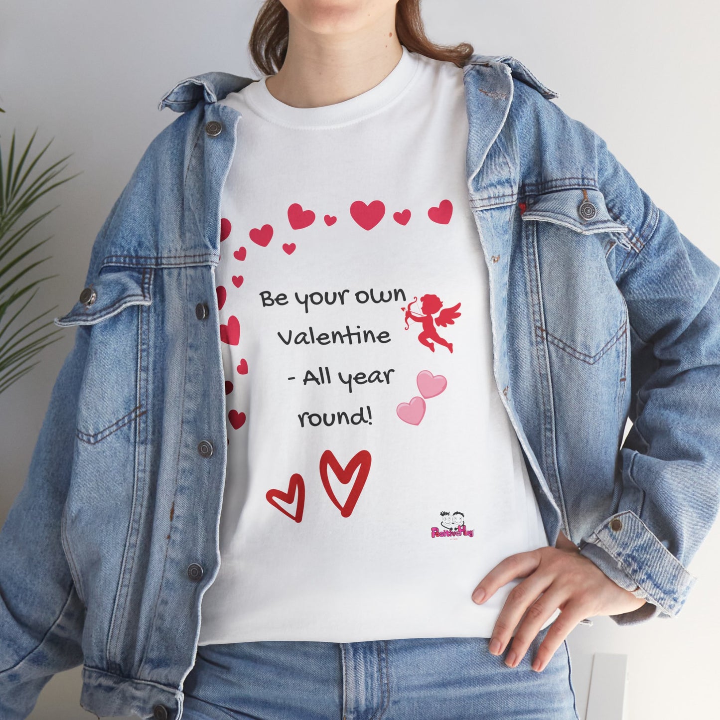 Be Your Own Valentine Women's Self-Love T-Shirt — Cute Playful Heart Cupid Design | PositiveHug