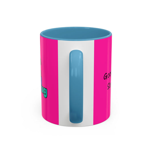 'Good Morning Starshine' Neon Cheerful Coffee Mug by PositiveHug - Pink exterior