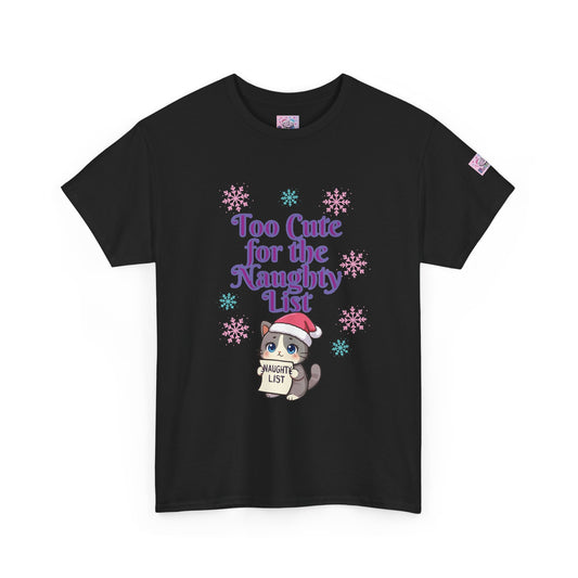 Christmas Cat T-Shirt, Too Cute for the Naughty List | PositiveHug