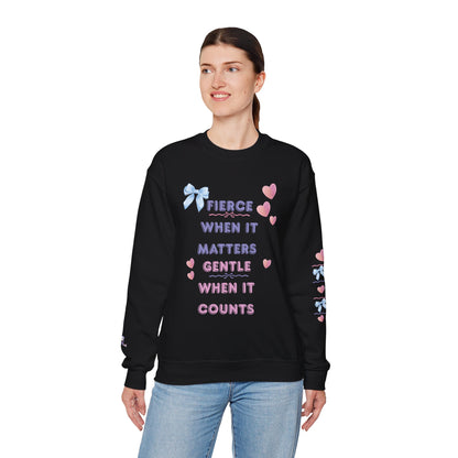 "Fierce When It Matters, Gentle When It Counts" Cute Pastel Coquette Sweatshirt | PositiveHug