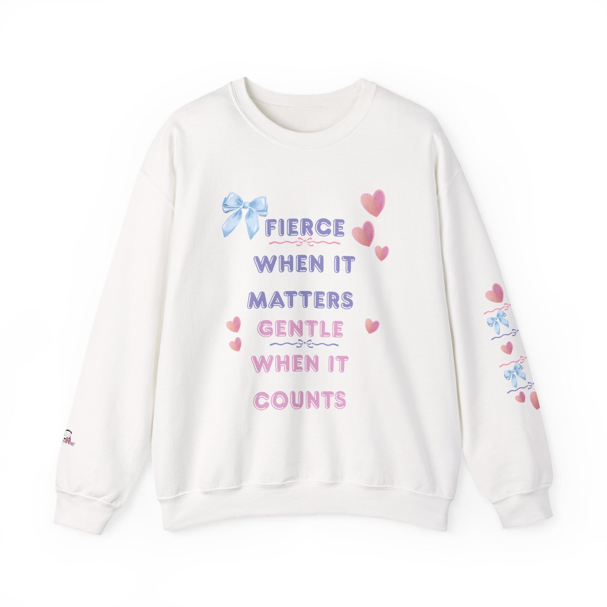 White sweatshirt with motivational quote and graphics on a white background