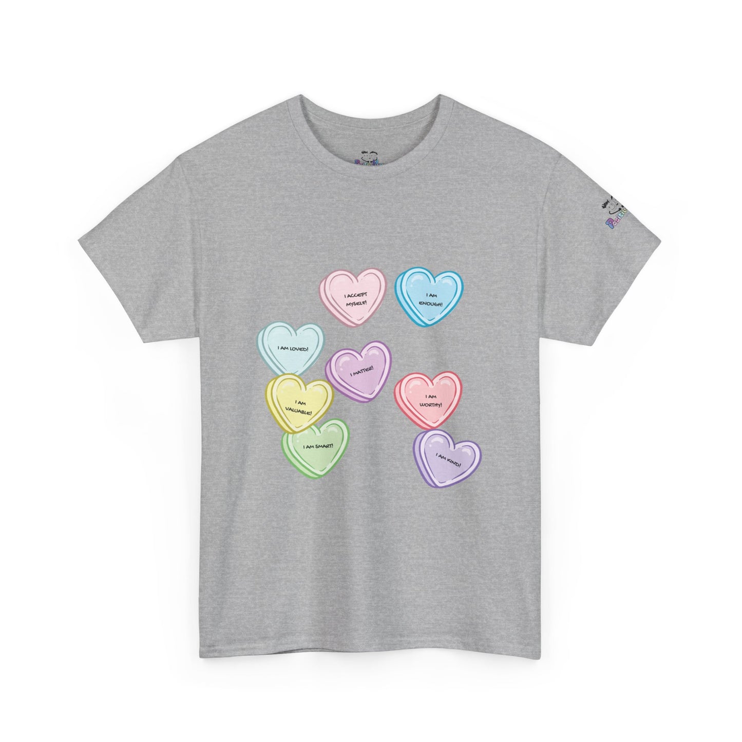 Affirmation Heart Tee — Pastel Candy Hearts Graphic T-Shirt