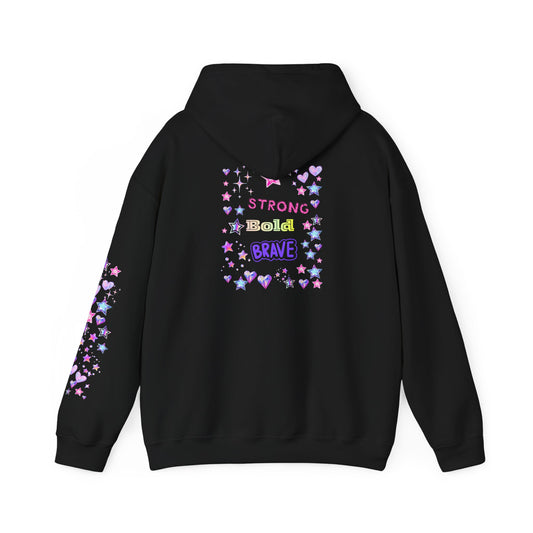 Strong Bold Brave Hoodie — Cute Inspirational Heart & Star Graphic on Back & Sleeve