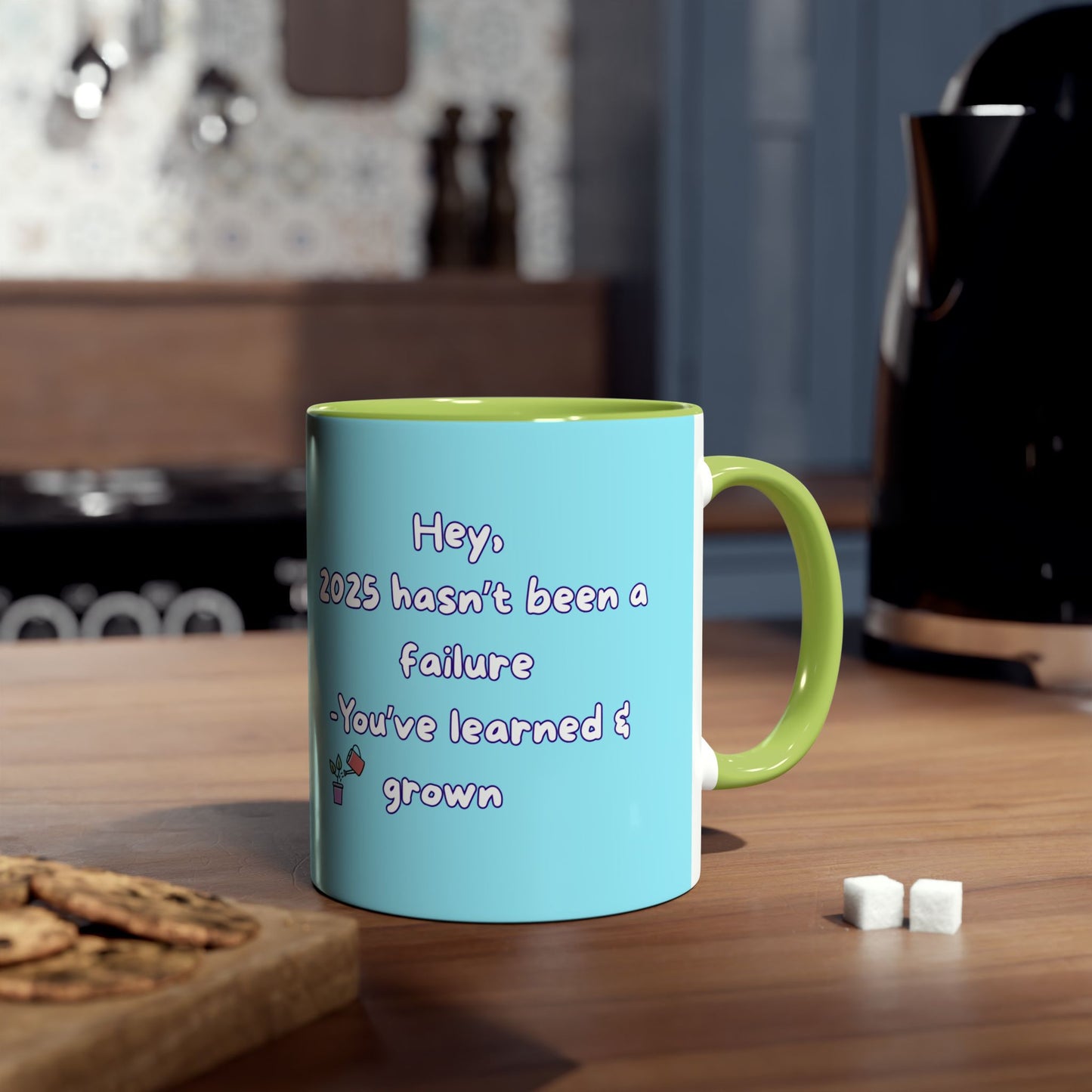 'Hey, 2025 hasn't been a failure. You've learned & grown -  New Year - PositiveHug Two-Tone Coffee Mug - 11oz, Encouraging Gift for Friends