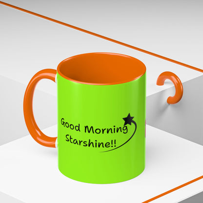 'Good Morning Starshine' Neon Cheerful Coffee Mug by PositiveHug - Green exterior
