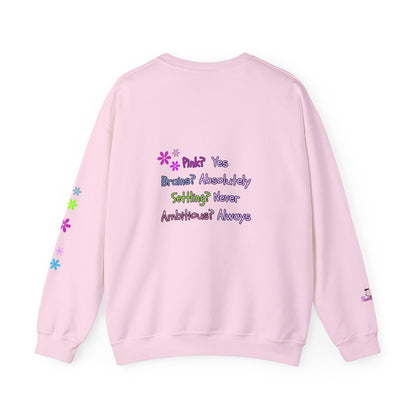 Women's Empowerment Crewneck Sweatshirt — "Pink? Yes. Brains? Absolutely." | PositiveHug