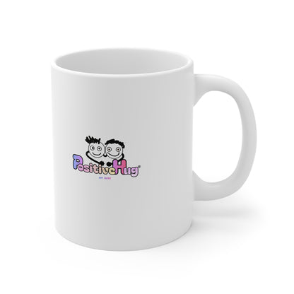 White mug with 'PositiveHug' logo on a white background