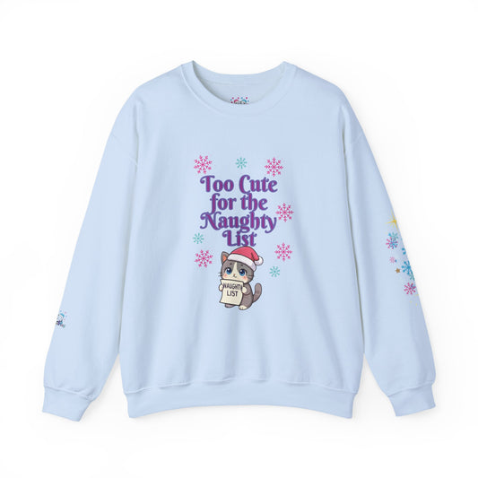 Christmas Cat Sweatshirt, Too Cute for the Naughty List | PositiveHug