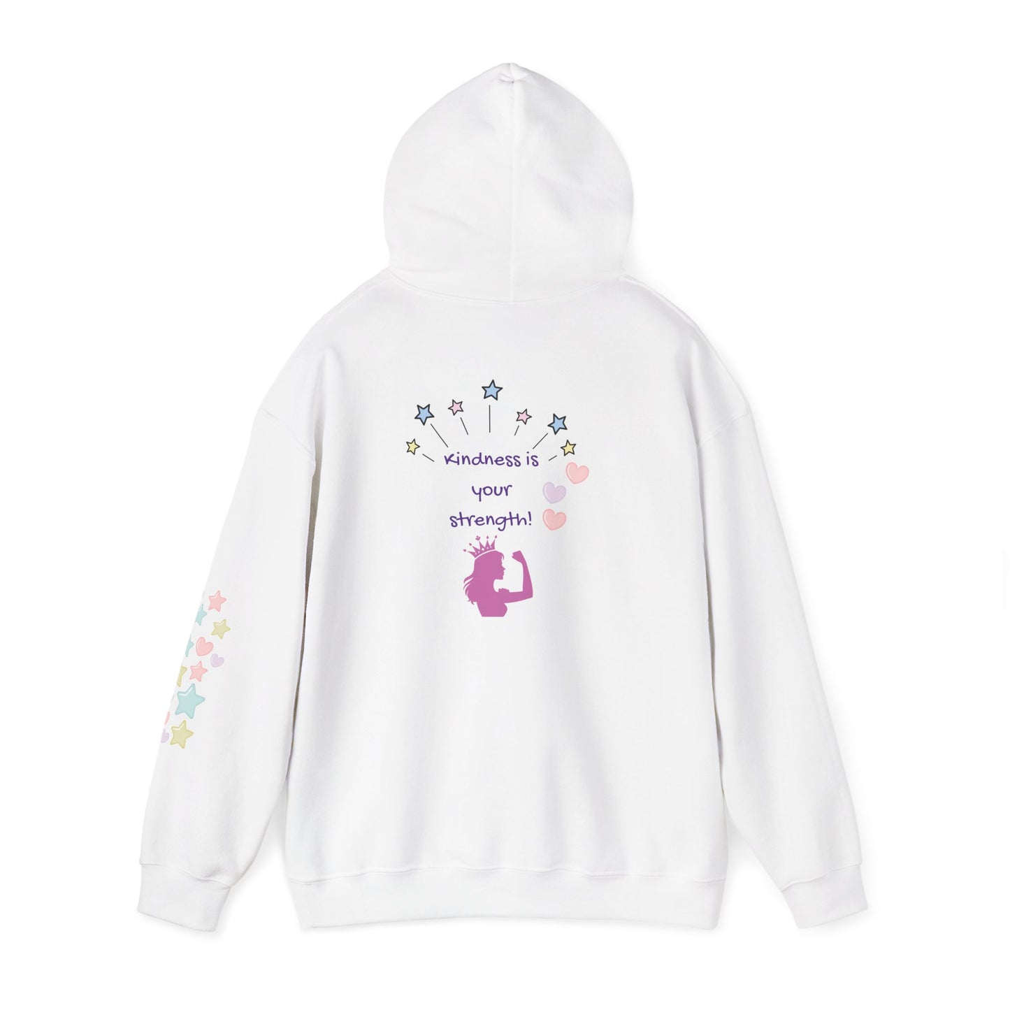 Kindness Is Your Strength  — Pastel Hearts & Stars Motivational Hoodie