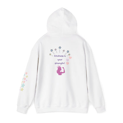 Kindness Is Your Strength  — Pastel Hearts & Stars Motivational Hoodie