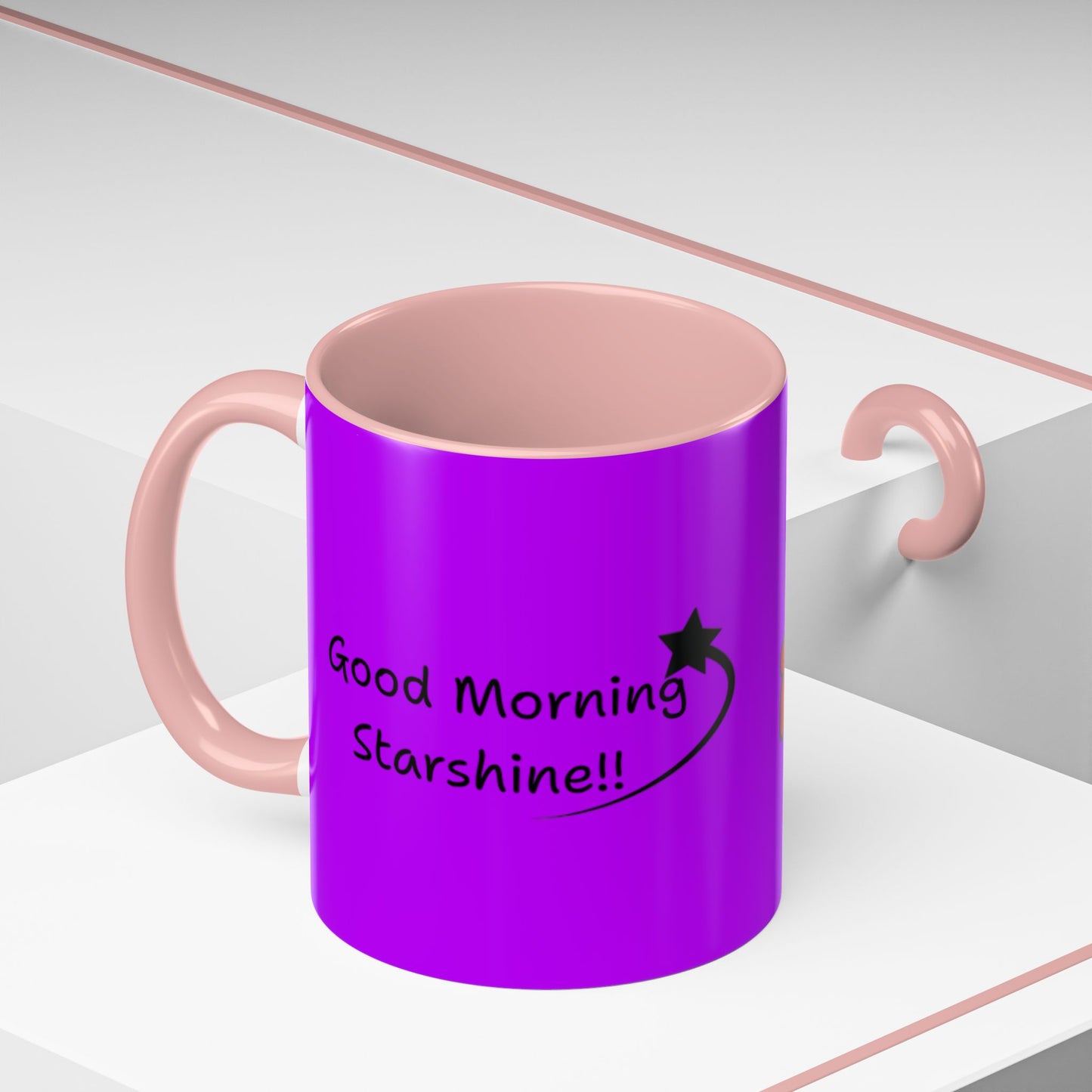 'Good Morning Starshine' Neon Cheerful Coffee Mug by PositiveHug - Purple exterior