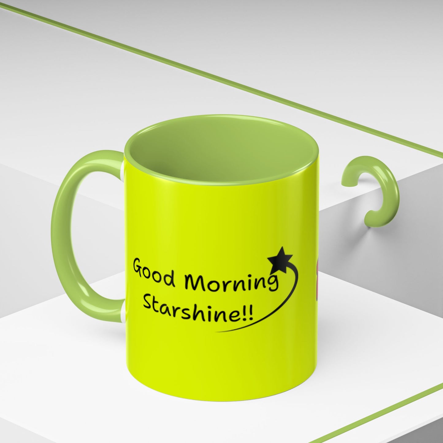'Good Morning Starshine' Neon Cheerful Coffee Mug by PositiveHug - Yellow exterior