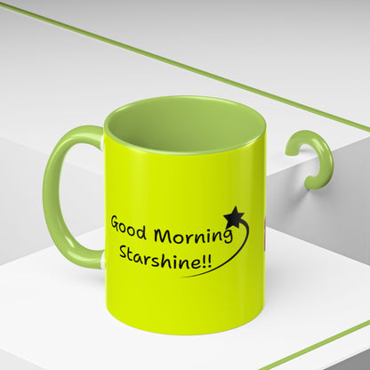 'Good Morning Starshine' Neon Cheerful Coffee Mug by PositiveHug - Yellow exterior